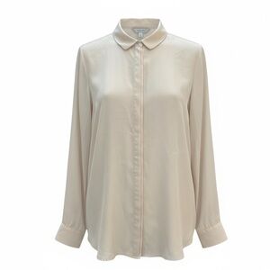 H&M Taupe Beige Button Down Blouse Long Sleeve Size 14